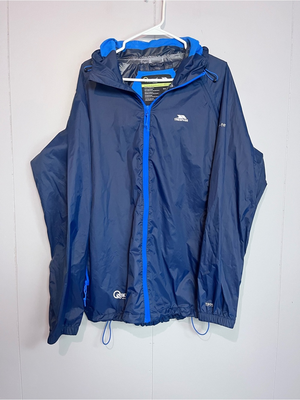 Trespass Qikpac TP75 Packaway Waterproof Rain Jacket Navy Blue Men’s XL Hooded